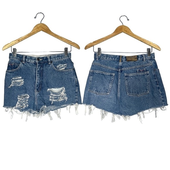 Coca-Cola Vintage Denim Distressed High Waisted Shorts 27/4 - Picture 1 of 10